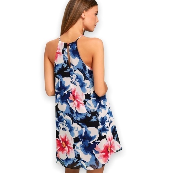 Nwt Lulu’s Here and Luau Navy Blue Floral Print Swing Dress Women’s Size XS - Picture 3 of 13
